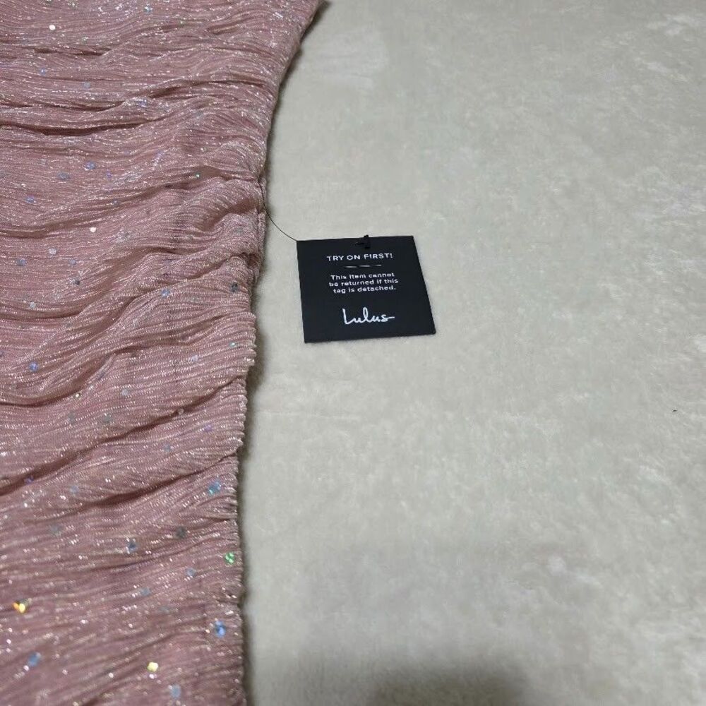 Lulus Flirty Vibes Bodycon Mini Dress Small Pink Shimmer Sequin Straps New w/Tag - Picture 3 of 14